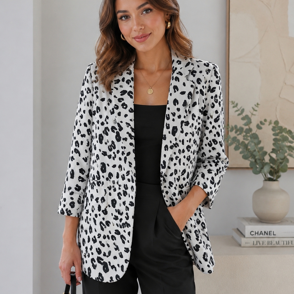 Women’s Black & White Leopard Print Blazer